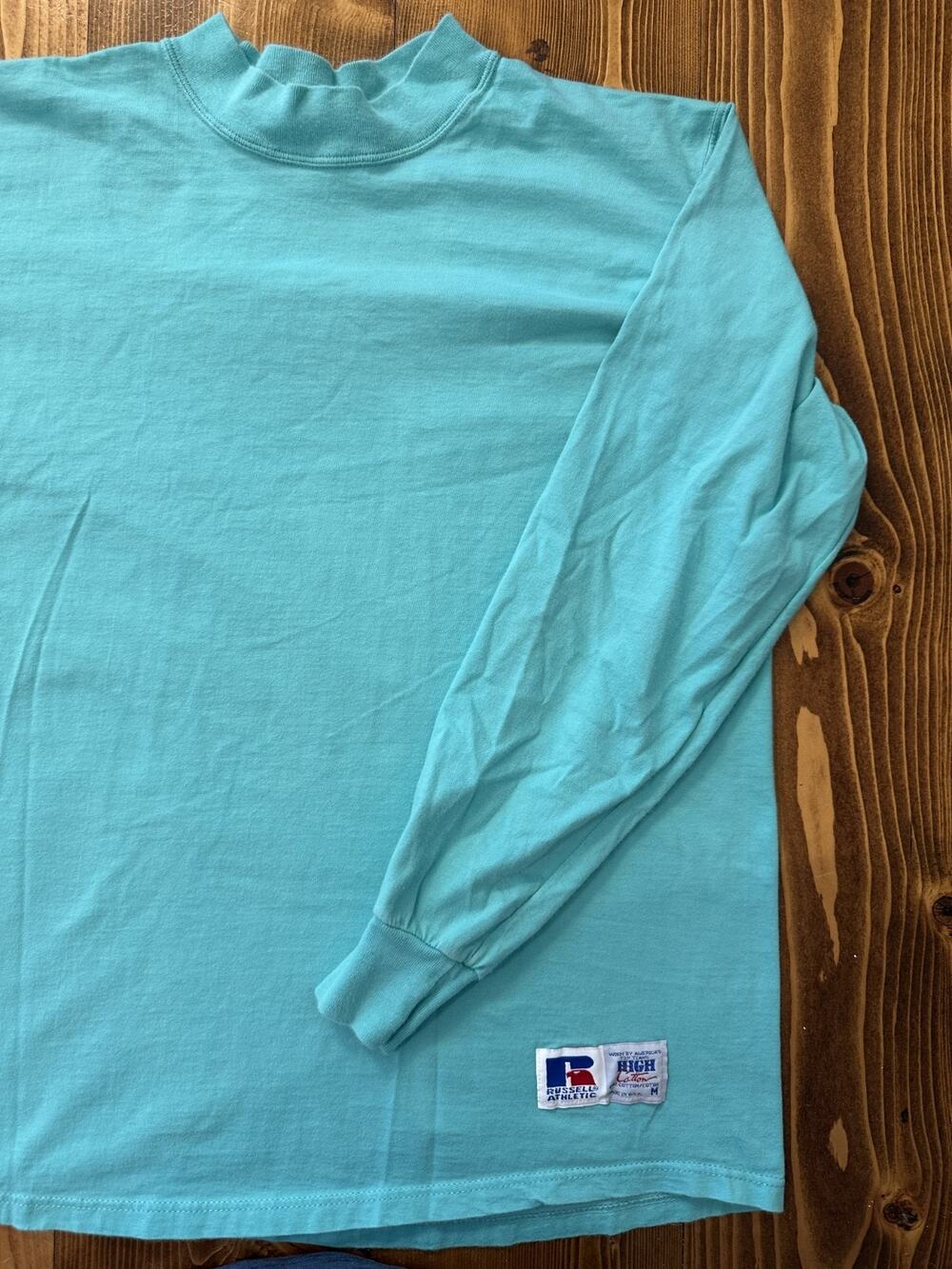 Vintage 90s Russell Athletic Turtle Neck Long Sleeve High Cotton Sports Shirt Md